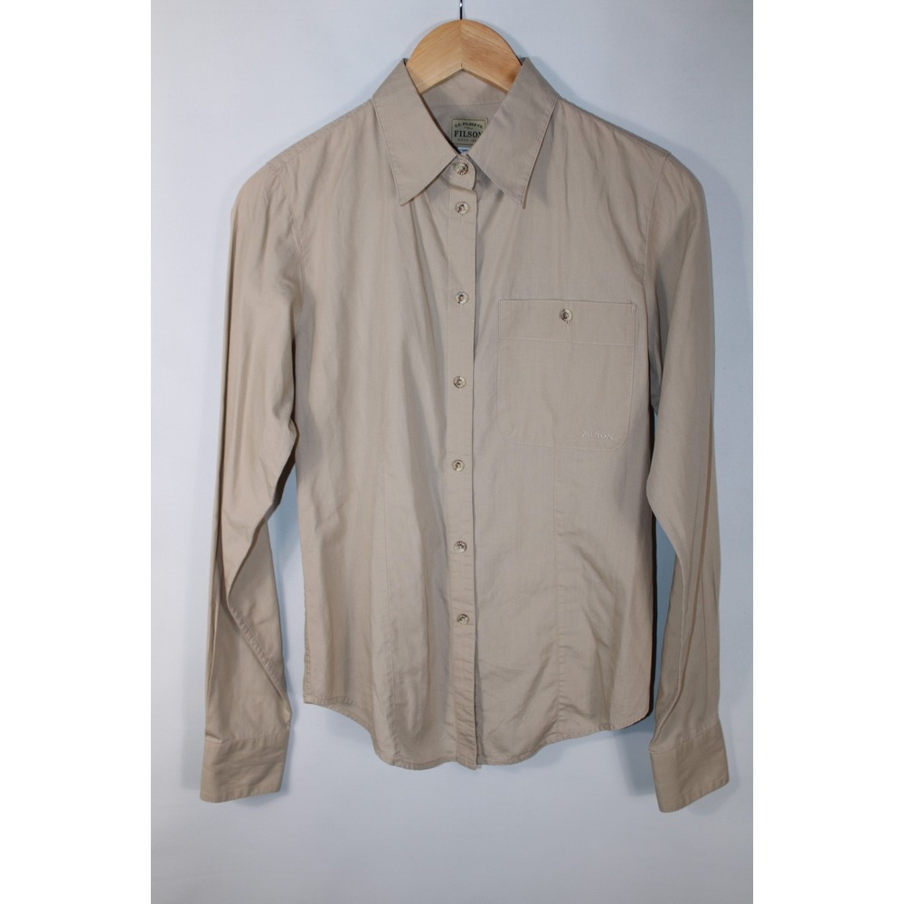 Filson Women's Small Beige Vintage Casual Long Sleeve Button Down Shirt